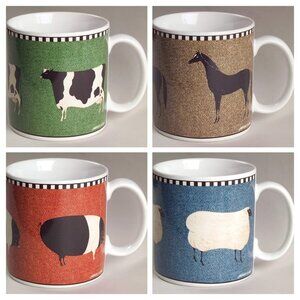 4 Piece Mugs Cups Brandon House Barnyard Animals collection by Warren Kimble
